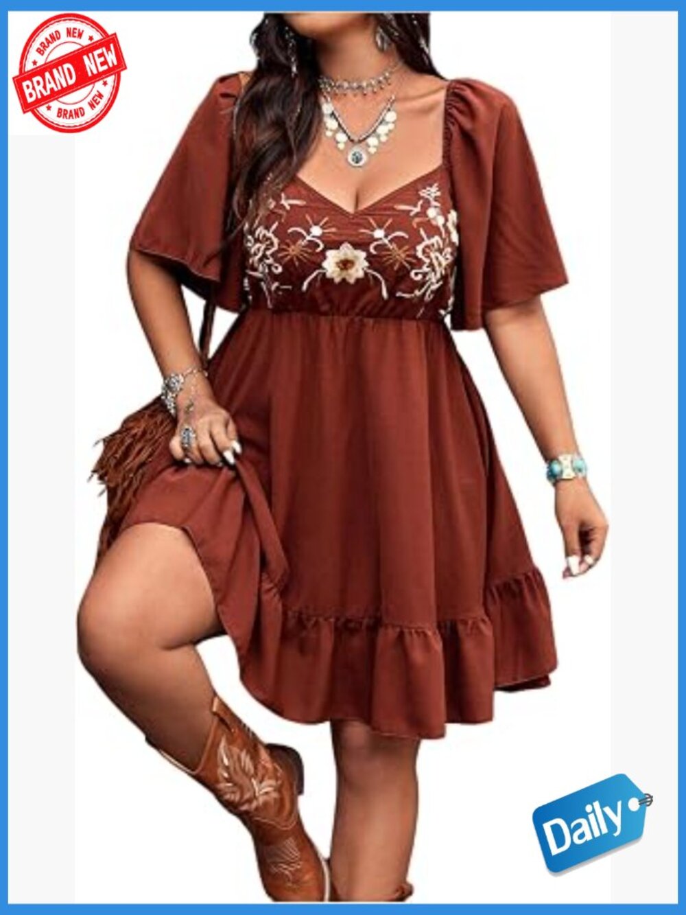 Plus Size Boho Floral Cowgirl Dress for Concert Vacation Summer Flowy